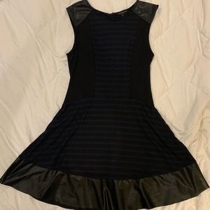 Black & Navy striped dress w/ faux leather detail